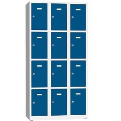 Svařovaná šatní skříň Philip, 12 boxů, cylindrický zámek, šedá/modrá
