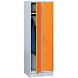 Svařovaná šatní skříň Daniel, 2 oddíly, cylindrický zámek, šedá/oranžová