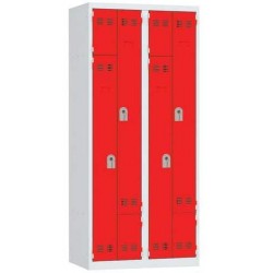 Svařovaná šatní skříň Vinco, dveře Z, 4 oddíly, cylindrický zámek, šedá/červená