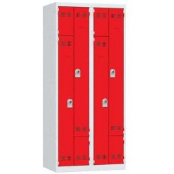 Svařovaná šatní skříň Vinco, dveře Z, 4 oddíly, otočný uzávěr, šedá/červená