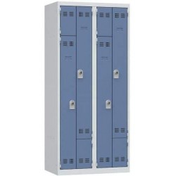 Svařovaná šatní skříň Vinco, dveře Z, 4 oddíly, otočný uzávěr, šedá/modrá