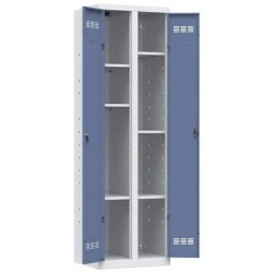 Svařovaná skříň víceúčelová Vinco, 2 oddíly, 600 mm, cylindrický zámek, šedá/modrá