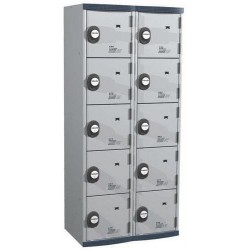 Svařovaná šatní skříň Acial, 2 sloupce, 10 boxů, 400 mm, kódový zámek, šedá/šedá