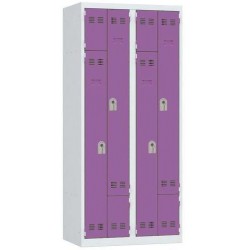 Svařovaná šatní skříň Vinco, dveře Z, 4 oddíly, cylindrický zámek, šedá/fialová