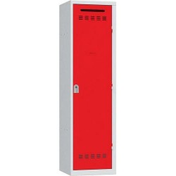 Svařovaná šatní skříň Vinco, 1 oddíl, 500 mm, cylindrický zámek, šedá/červená