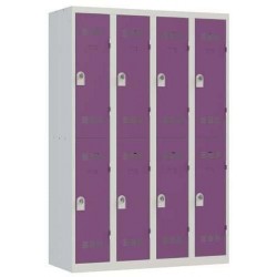 Svařovaná šatní skříň Vinco, 4 sloupce, 8 boxů, 300 mm, otočný uzávěr, šedá/fialová