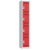 Svařovaná šatní skříň Vinco, 1 sloupec, 4 boxy, 300 mm, cylindrický zámek, šedá/červená