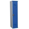Svařovaná šatní skříň s mezistěnou Acial, 1 oddíl, 400 mm, otočný uzávěr, šedá/modrá