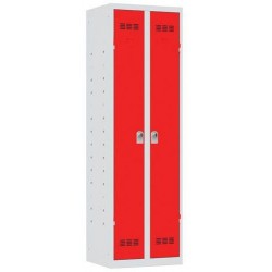 Svařovaná skříň víceúčelová Vinco, 2 oddíly, 600 mm, otočný uzávěr, šedá/červená