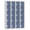 Svařovaná šatní skříň Vinco, 4 sloupce, 20 boxů, 300 mm, otočný uzávěr, šedá/modrá