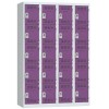 Svařovaná šatní skříň Vinco, 4 sloupce, 20 boxů, 300 mm, otočný uzávěr, šedá/fialová
