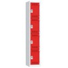 Svařovaná šatní skříň Vinco, 1 sloupec, 4 boxy, 300 mm, otočný uzávěr, šedá/červená