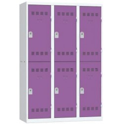 Svařovaná šatní skříň Vinco, 3 sloupce, 6 boxů, 400 mm, cylindrický zámek, šedá/fialová