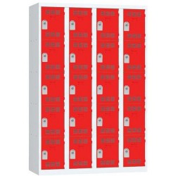 Svařovaná šatní skříň Vinco, 4 sloupce, 20 boxů, 300 mm, cylindrický zámek, šedá/červená
