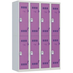 Svařovaná šatní skříň Vinco, 4 sloupce, 8 boxů, 300 mm, cylindrický zámek, šedá/fialová