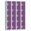 Svařovaná šatní skříň Vinco, 4 sloupce, 20 boxů, 300 mm, cylindrický zámek, šedá/fialová