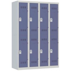 Svařovaná šatní skříň Vinco, 4 sloupce, 8 boxů, 300 mm, cylindrický zámek, šedá/modrá