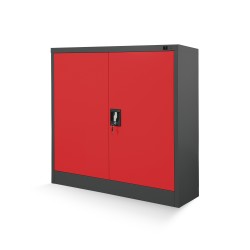 Plechová skřínka s policemi BEATA, 900 x 930 x 400 mm, antracitovo-červená