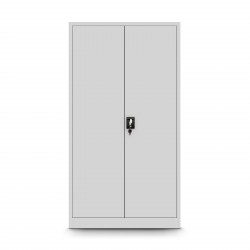 Plechová policová skříň s dveřmi a skřínkou pro osobní věci TOMASZ, 900 x 1850 x 450 mm, šedá
