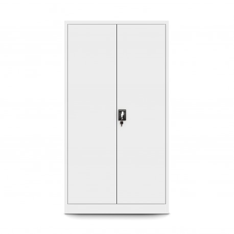 Plechová policová skříň s dveřmi a skřínkou pro osobní věci TOMASZ, 900 x 1850 x 450 mm, bílá