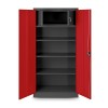 Plechová policová skříň s dveřmi a skřínkou pro osobní věci TOMASZ, 900 x 1850 x 450 mm, antracitovo-červená