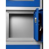 Plechová policová skříň se zásuvkami a trezorem pro důležité věci FILIP II, 900 x 1850 x 400 mm, šedo-modrá
