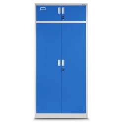 Plechová šatní skříň BORYS, 900 x 1850 x 500 mm, šedo-modrá
