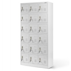 Plechová šatní skříňka na soklu s 18 boxy KAROL, 900 x 1850 x 400 mm, šedá