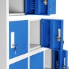 Plechová šatní skříňka na soklu s 18 boxy KAROL, 900 x 1850 x 400 mm, šedo-modrá