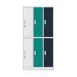 Plechová šatní skříň s 6 boxy IGOR, 900 x 1850 x 450 mm, šedo-více barevní