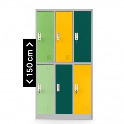Plechová šatní skříň s 6 boxy IGOREK, 900 x 1500 x 450 mm, šedo-více barevní