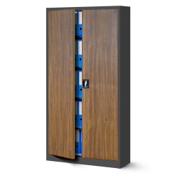 Plechová policová skříň JAN, 900 x 1850 x 400 mm, Eco Design: antracitová/ ořech