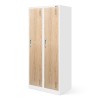 Plechová šatní skříň na soklu 4 moduly s polici KACPER II, 800 x 1800 x 500 mm, Eco Design: bílá/ dub sonoma
