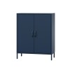 Kovová nízká skříňka s policemi VITO, 800 x 1015 x 400 mm, Modern: tmavě modrá barva
