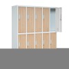 Plechová šatní skříňka na nožkách s 10 boxy BARTEK, 1360 x 1720 x 450 mm, Eco Design: bílá/ dub sonoma