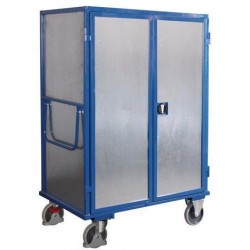 Vysoký skříňový vozík s madlem a 4 plnými stěnami, do 500 kg, 5 polic, 180 x 111,5 x 73 cm