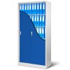 Plechová skříň s posuvnými dveřmi a policemi KUBA, 900 x 1850 x 400 mm, šedo-modrá