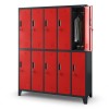 Plechová šatní skříňka na nožkách s 10 boxy BARTEK, 1360 x 1720 x 450 mm, antracitovo-červená
