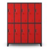 Plechová šatní skříňka na nožkách s 10 boxy BARTEK, 1360 x 1720 x 450 mm, antracitovo-červená