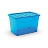 Plastový úložný box s víkem, modrý, 60 l