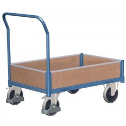 Plošinový vozík s madlem a nízkými plnými bočnicemi, do 500 kg, 100,6 x 112,5 x 70 cm