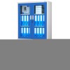 Plechová skříň s vitrínou a zásuvkami WIOLA, 900 x 1850 x 400 mm, šedo-modrá