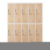 Plechová šatní skříňka na nožkách s 10 boxy BARTEK, 1360 x 1720 x 450 mm, Eco Design: bílá/ dub sonoma