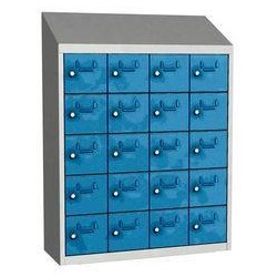 Svařovaná skříň na osobní věci Olaf, 20 boxů, cylindrický zámek, šedá/světle modrá
