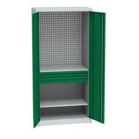 Kovová dílenská skříň na nářadí, 2 zásuvky, 195 x 95 x 50 cm, světle šedá/zelená
