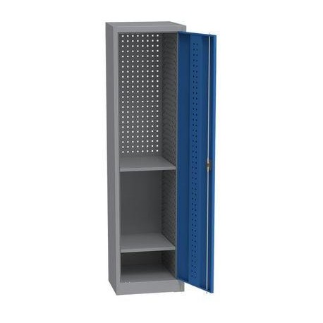 Kovová dílenská skříň na nářadí, 2 police, 195 x 50,5 x 50 cm, tmavě šedá/tmavě modrá