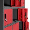 Plechová šatní skříňka na soklu s 18 boxy KAROL, 900 x 1850 x 400 mm, antracitovo-červená