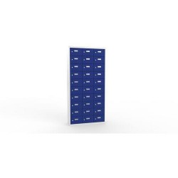 Svařovaná skříň na osobní věci Ron I, 30 boxů, cylindrický zámek, šedá/tmavě modrá