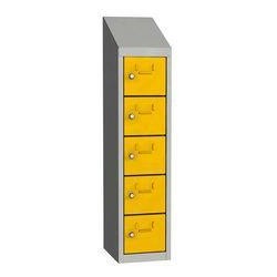 Svařovaná skříň na osobní věci Olaf, 5 boxů, otočný uzávěr, šedá/žlutá