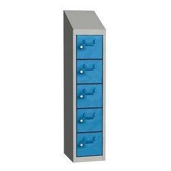 Svařovaná skříň na osobní věci Olaf, 5 boxů, cylindrický zámek, šedá/světle modrá